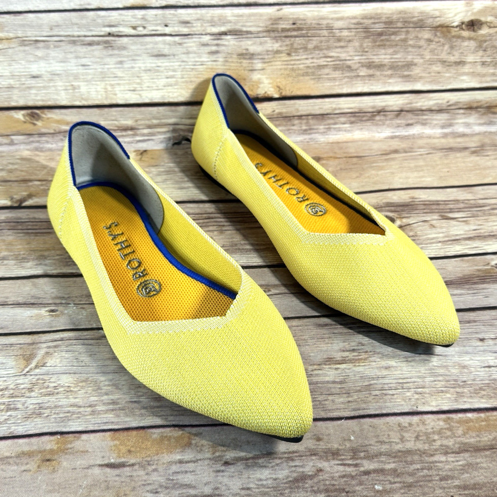 Rothys The Point Womens Bright Yellow Pointed Toe Flats Minimalist Vibrant 8.5